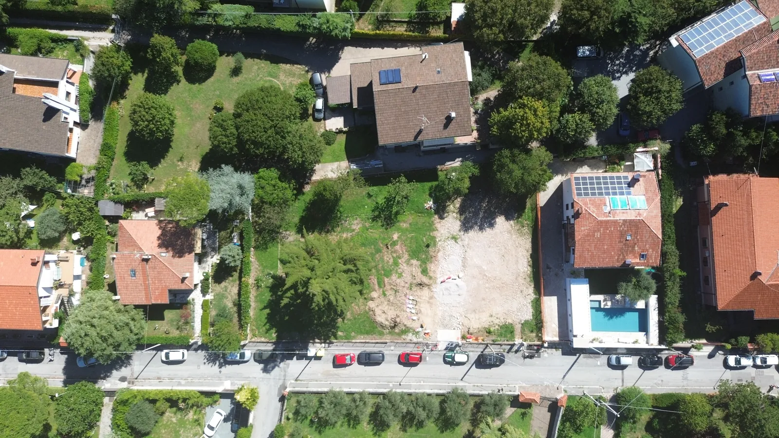 From the drone, 94 m above the plot, at take-off